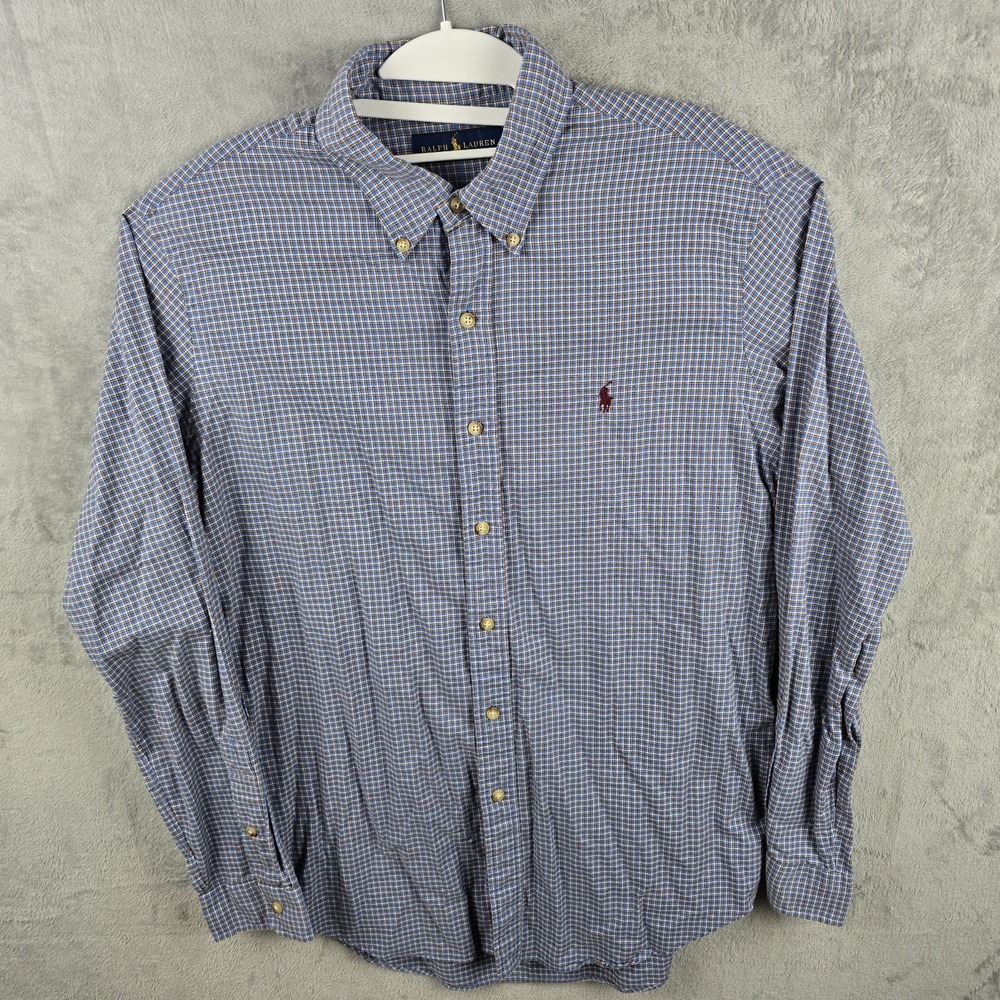 Ralph Lauren Mens Plaid‎ Long Sleeve Button Down Shirt Sz Large 100% Cotton